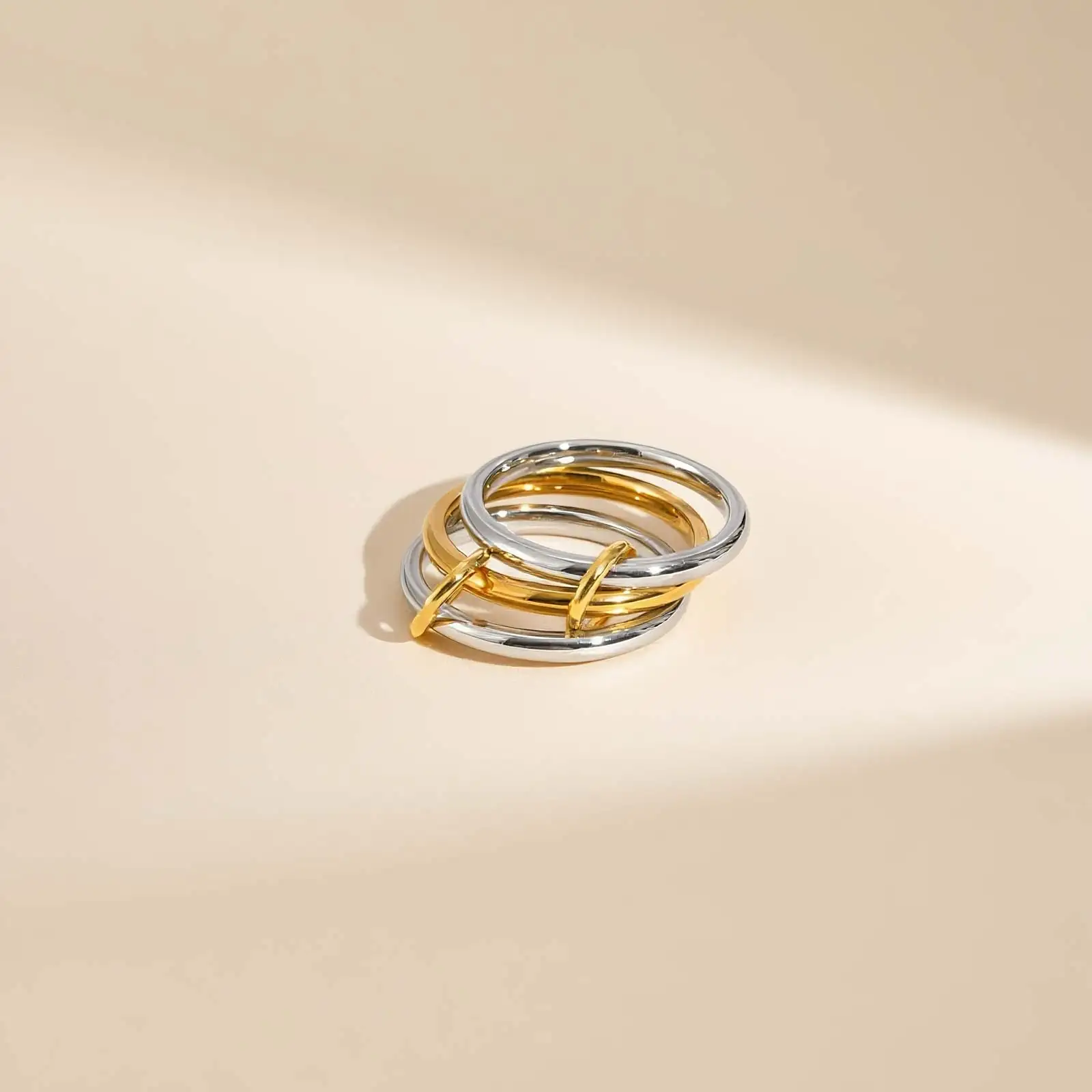 vnox Multilayer Connecting Rings Set stainless steel Mixed color simple round ring Jewelry gifts