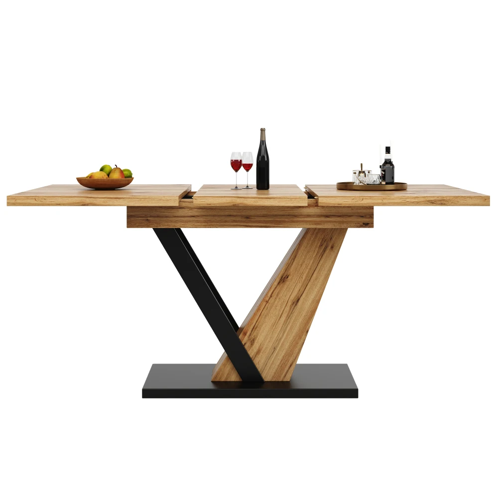 120–160 x 75 x 75,5 cm ausziehbarer Esstisch, Küchentisch, ausziehbar bis 160 cm, für Küche und Wohnzimmer, Holzplanke – Detail 11