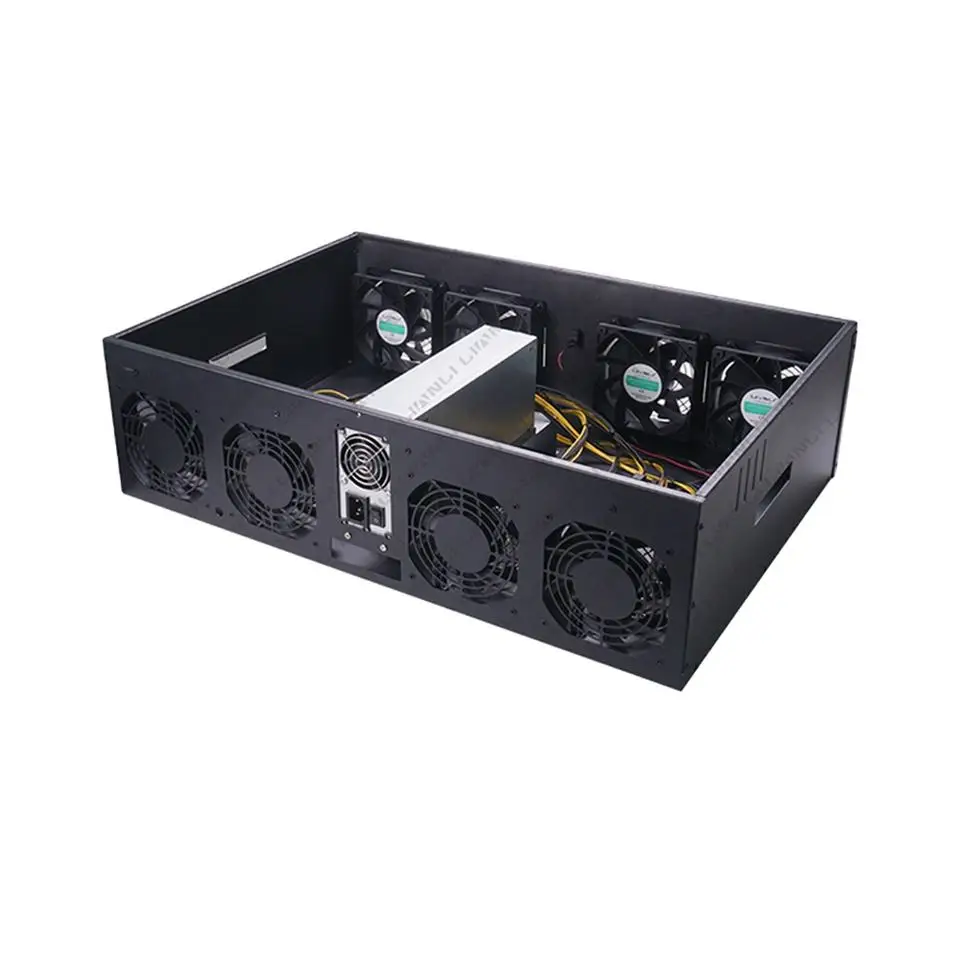 847s ATX 스타일 알루미늄 합금 8 GPU 리그 케이스 프레임 65mm 컴퓨터 서버 섀시 USB 포트 포함 전원 공급 장치 비디오 카드 3080 지원