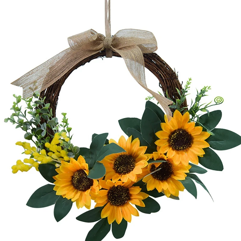 

Artificial Sunflower Mini Wreath, Spring Summer Wreath For Front Door Wall Window Wedding Party Farmhouse Home Decor