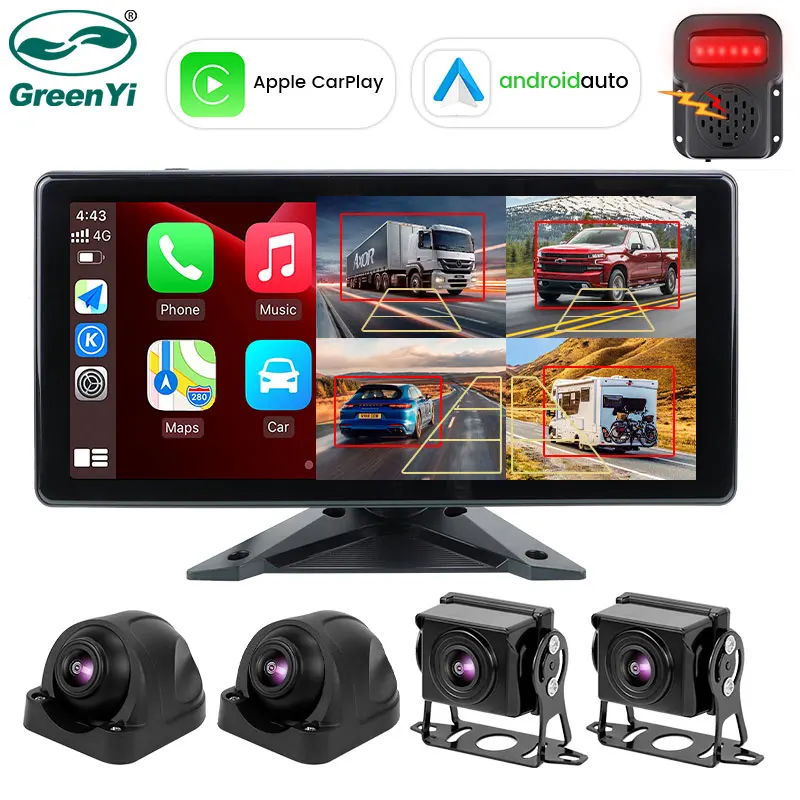 

10,36 ''беспроводной Apple Carplay Android-Авто AI смарт-Радар для слепых зон BSD сигнализация 4CH Запись DVR монитор 1080 камера для грузовика автобуса