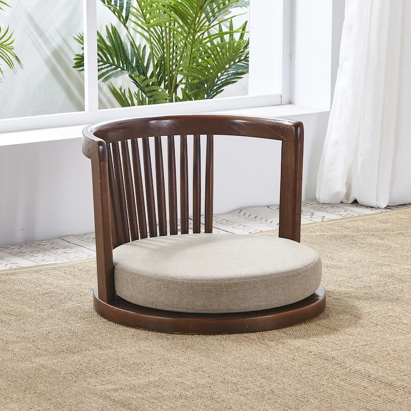 Japanese Zaisu Meditation Chair with Armrests with Back Support Asian Traditional Floor Tatami Chair Armchair Solid Ash Wood