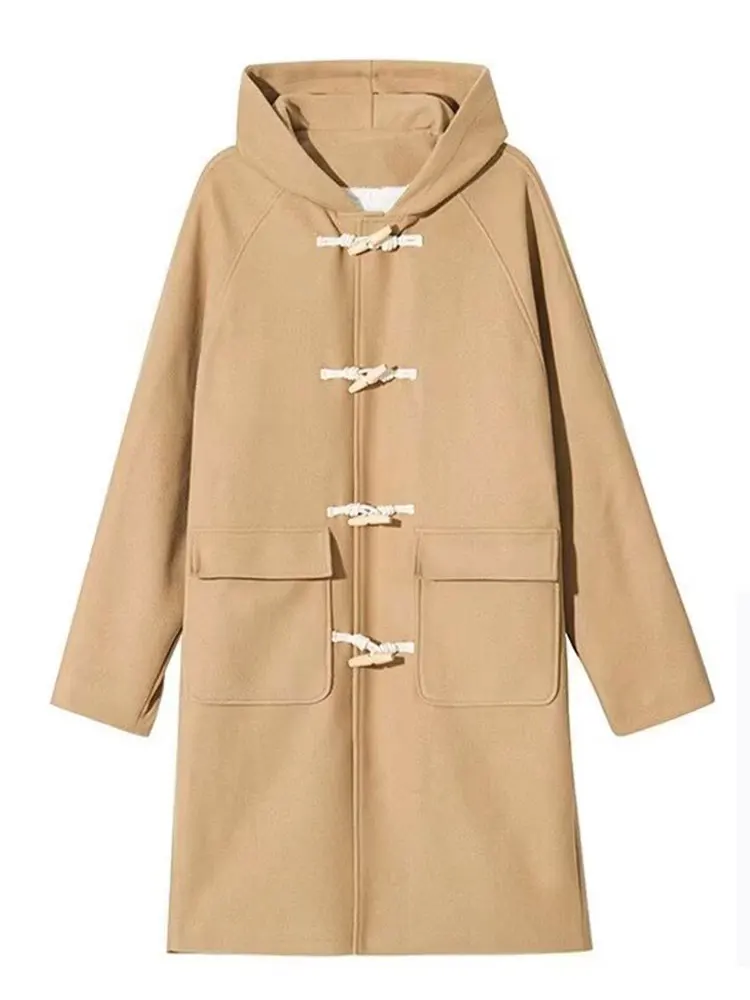 Trendy Men's Woolen Coat Hooded Mid-Length Winter Casual American Retro Buttoned Lamb Fur Collar Jaet Street Sle