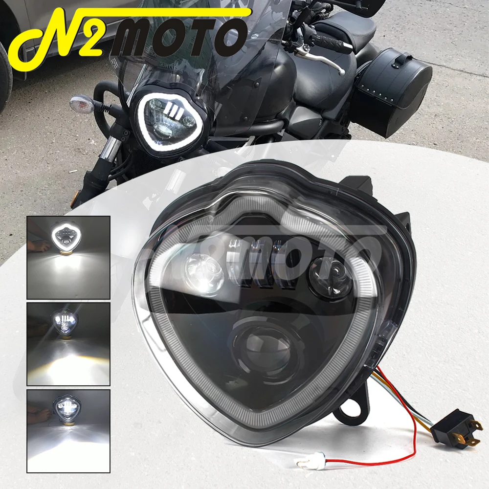 Moto Angel Eyes Led Headlight 12V High Low Beam & Running Light Gruppo Faro Per Kawasaki Vulcan S 650 En650 2015-21