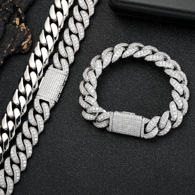 Collana E Bracciale Cubana Hip Hop - Acciaio Titanio Larghezza 9mm