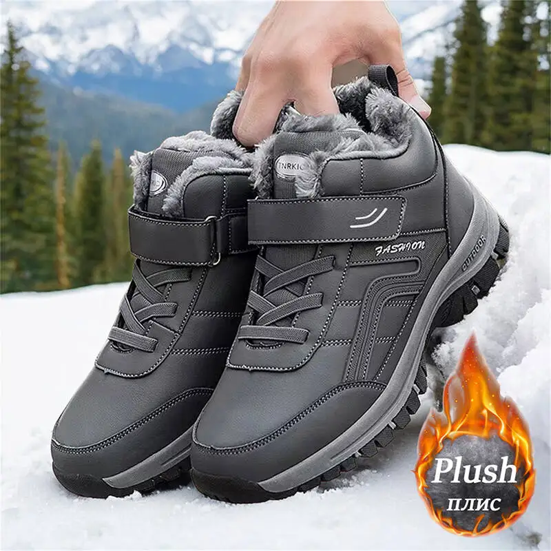 Winter Men Boots PU Leather Snow Boots Man Plush Warm Causal Shoe Waterproof Men Boots High Quality Male Sneakers Ankle Boots - 3
