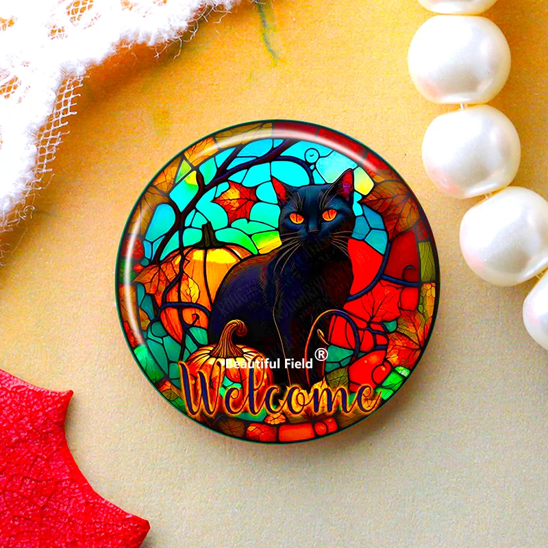 DIY Round Photo Glass Cabochons Set - Variety of Sizes with Cat Design