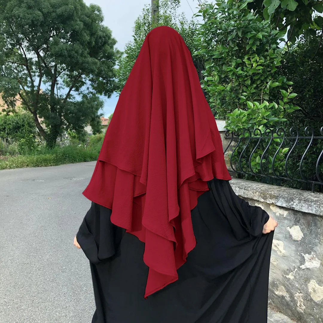 

Scarf for Muslim Woman Double Plain Islamic Hijab with Chin Part Quality Shawls Scarves Hot Sell Headscarf Ramadan Pray Hats