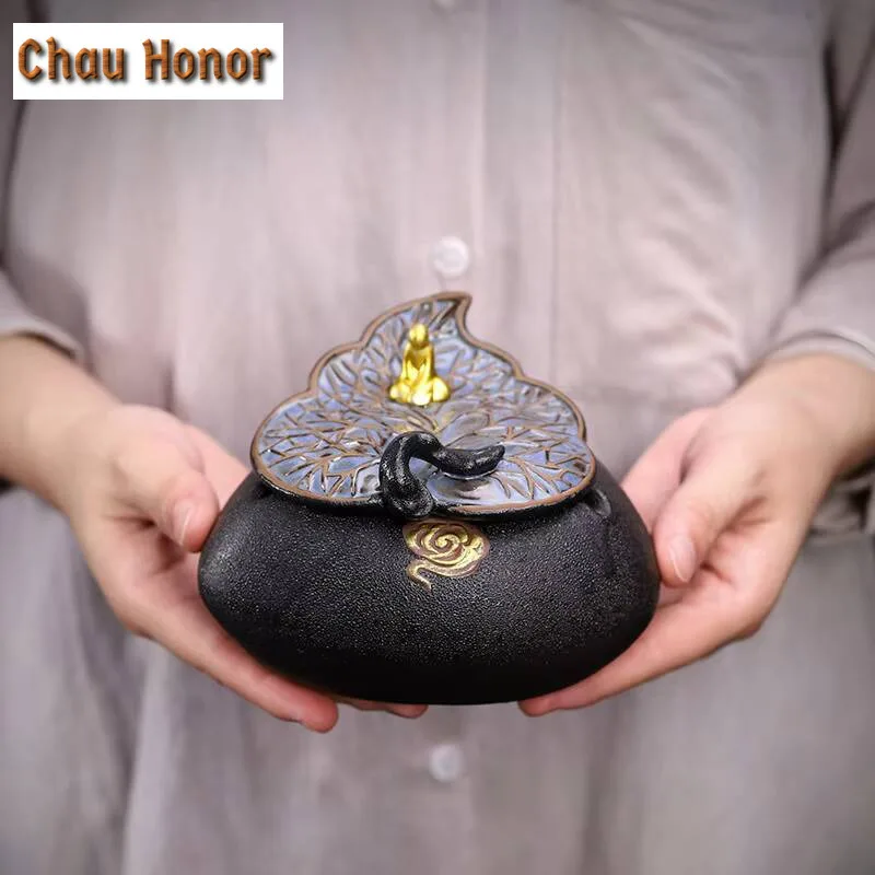 Creative Black Pottery Ashtray Home Decoration Accessories Ceramic Personality With Cover Anti Fly Ash Ashtray Customized Gift 2