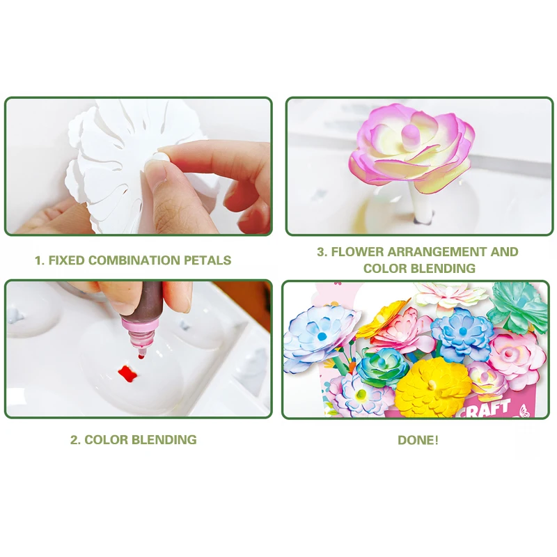 DIY 어린이 수제 꽃 예술 세트, 염색된 꽃 종이 예술, 손으로 그린 꽃, 창의적인 수채화 스머지 공예 세트