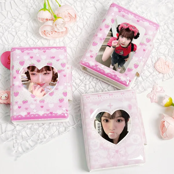 Steve Pink Strawberry Series Reverse Button Integrated Photo Album 3-inch Photo Card Display And Storage Book