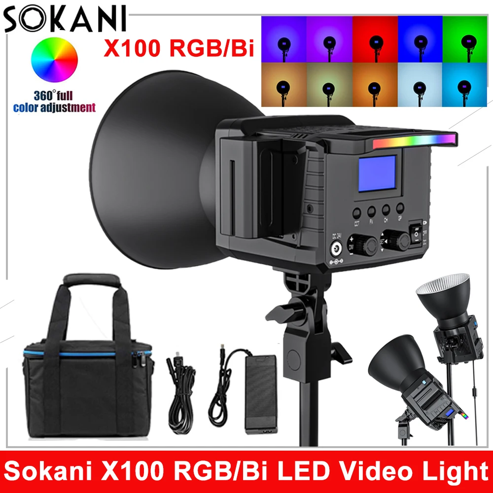 NewSokaniX100RGBBiColorCOBLedVideoLight100WAPPControl
