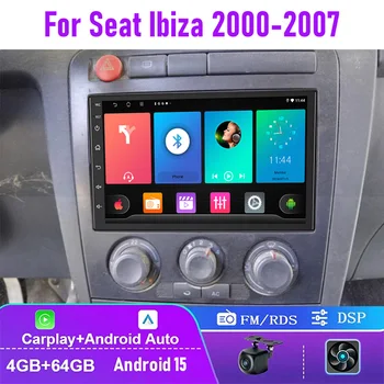 7 "4 + 64GB para Seat Ibiza 2000-2007 Radio de coche inalámbrica Carplay Android 15 Auto Google mapa unidad principal cámara trasera 1