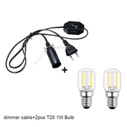 Adjustable Lamp Base with Dimmer Switch and LED Bulb - E14 (Black and 2bulbs)