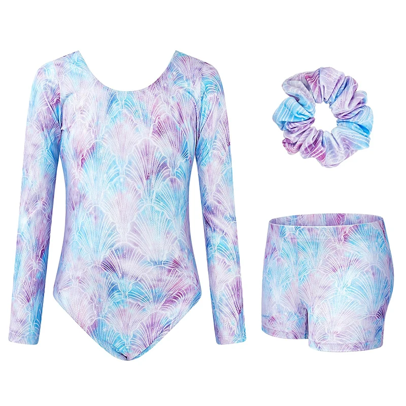 Leotards for Girls Gymnastics, Long Sleeve Sparkly Dance Biketards with Shorts Ballet Tumbling Outfit for 3-12 Years