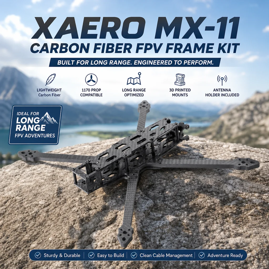 PAURC MX-11 Kohlefaser-FPV-Rahmenset – für 1170-Requisiten, inklusive 3D-gedruckter Halterungen und Antennenhalter, große Reichweite optimiert