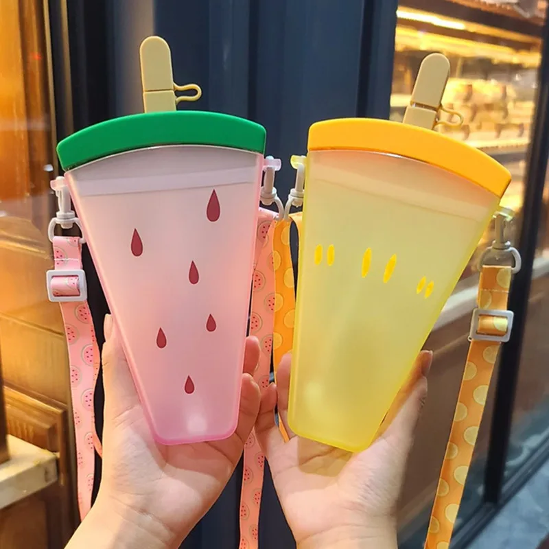 Plastic Water Bottles Cute Watermelon Ice Cream Water Bottle With Straw