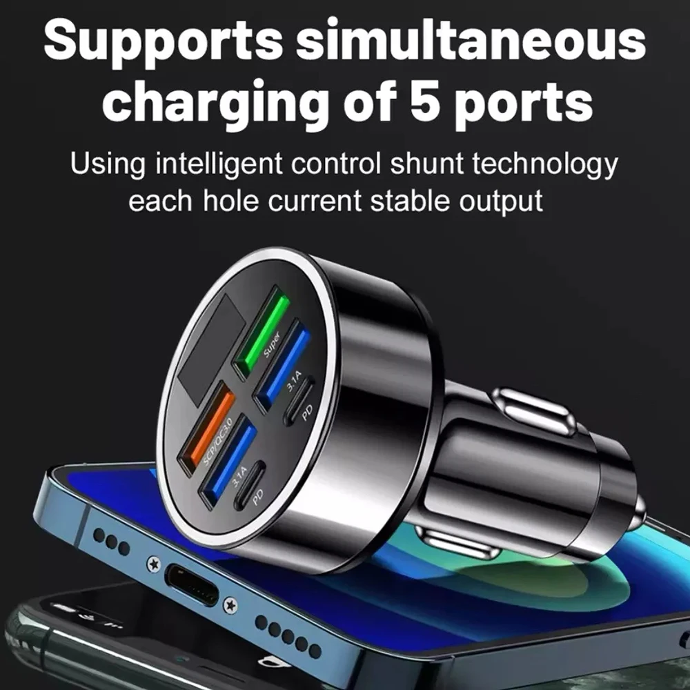 100W 6 Ports Fast Charging Car Charger PD QC3.0 USB C Car Phone Charger Type C Adapter in Car For iPhone Samsung Huawei Xiaomi 4