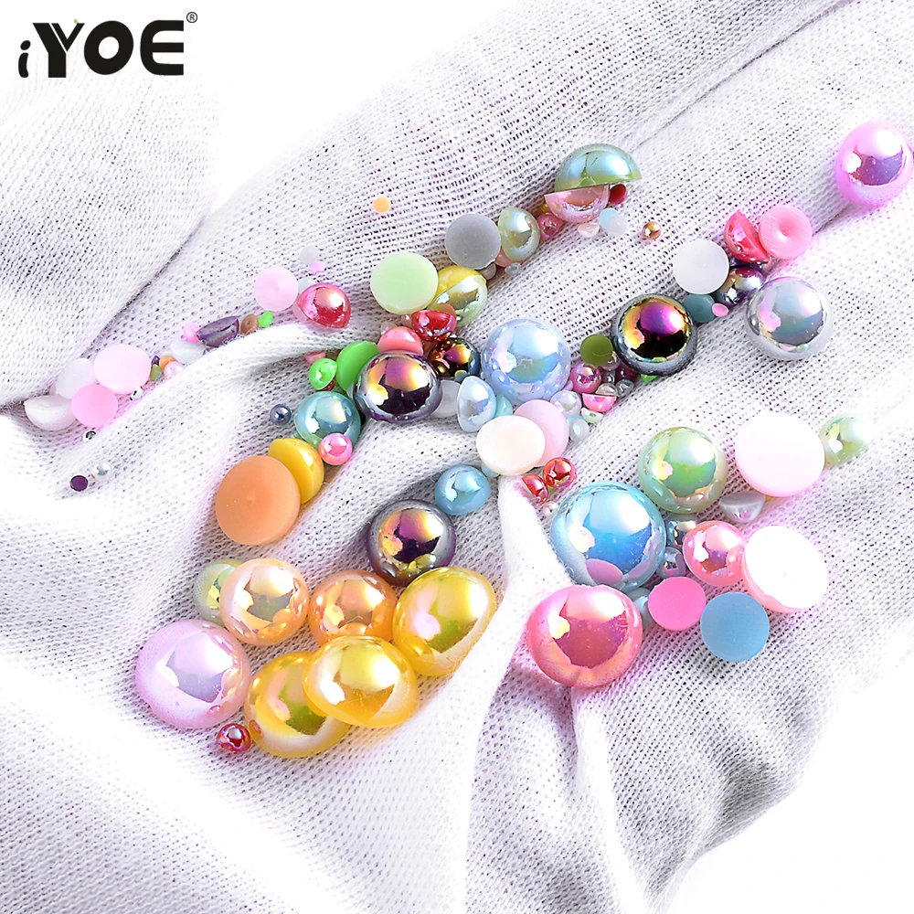 iYOE 1.5-10mm Half Round Shiny Acrylic Beads Imitation Pearl ABS Beads For Making Phone Case Nail Art Decor DIY Scrapbooking