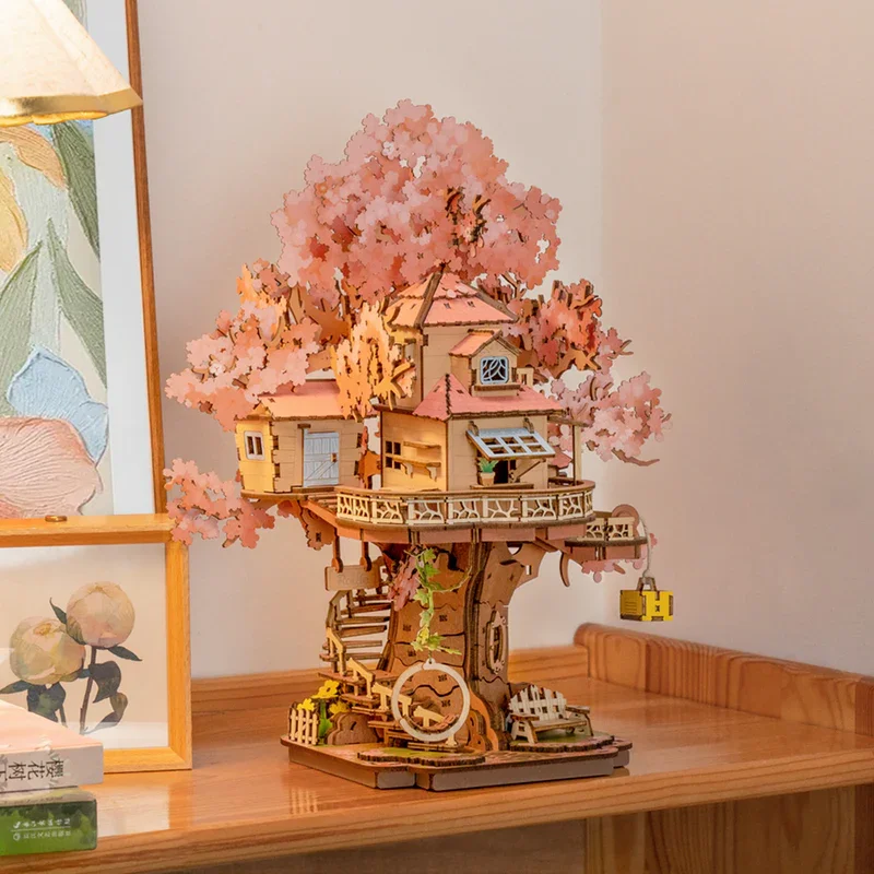 Robotime Rolife Sakura Tree House Model Kits 3D Wooden Puzzles Home Decor Gift Women Girls Boys for Adults 6