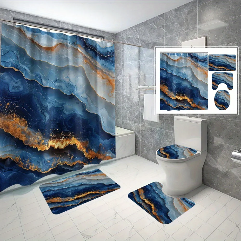 4개 조경 테마 방수 폴리에스테르 샤워 커튼 세트(후크 포함), 기계 세탁 가능..