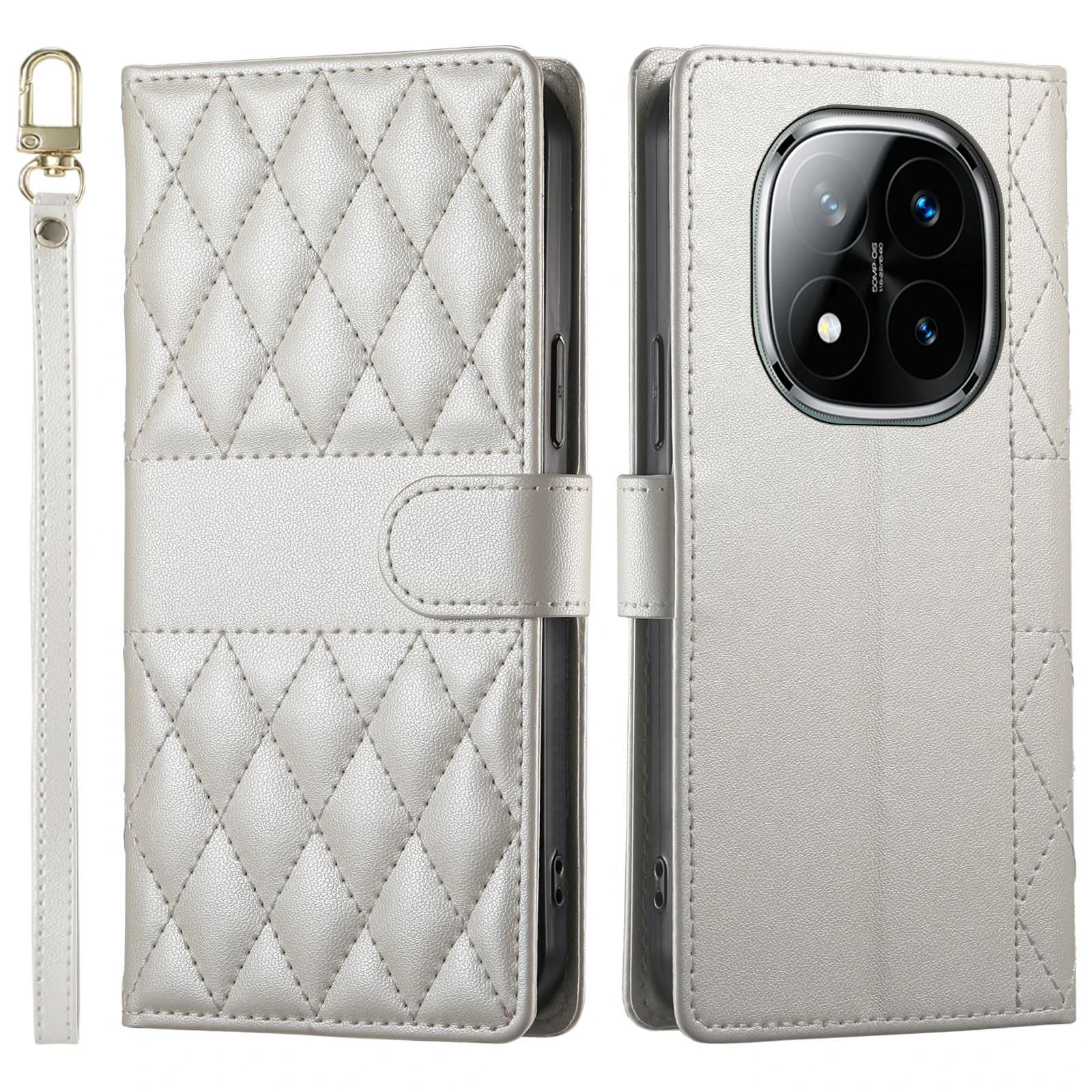 Crossbody Leather Wallet Case with Card Slot and Grid Lanyard – Book Flip Cover