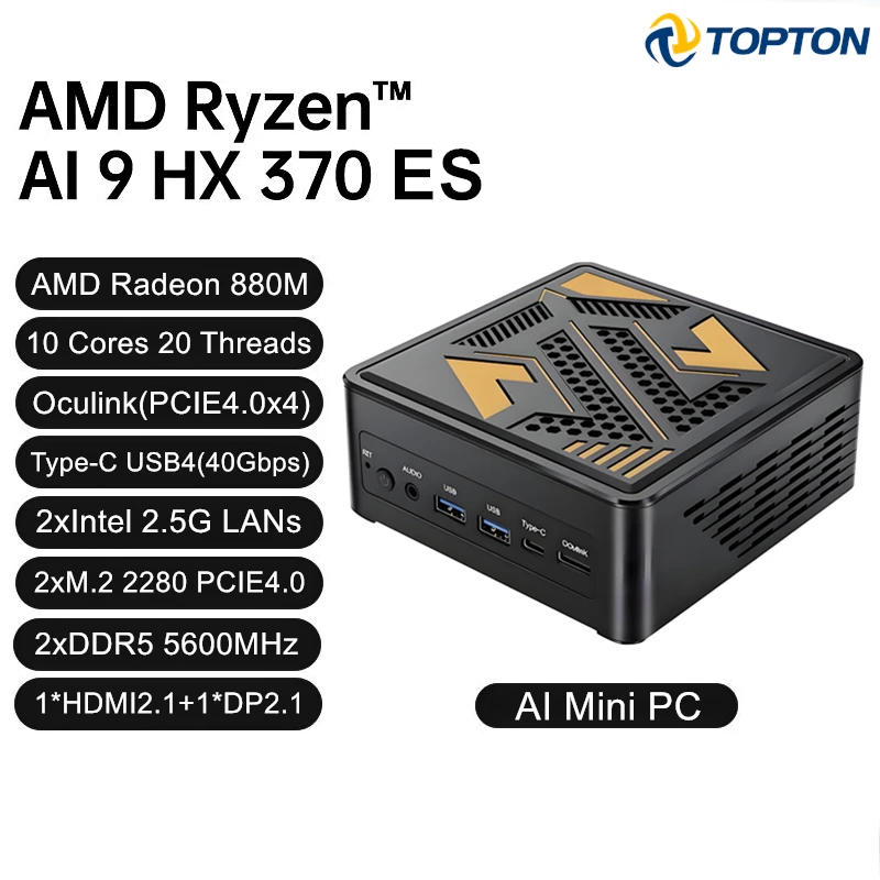 Topton Gaming Mini PC OCuLink AMD Ryzen AI 9 HX 370 ES AI 7 PRO