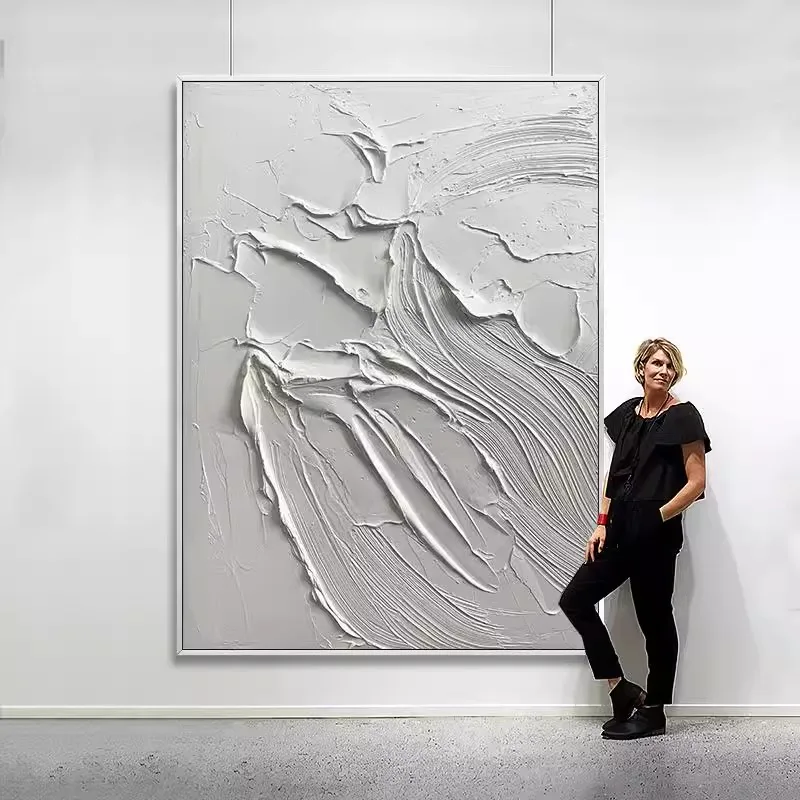 Hand-painted Oil Painting Black and White Modern Minimalist Entrance Three-dimensional Large Floor-to-ceiling Gypsum Painting
