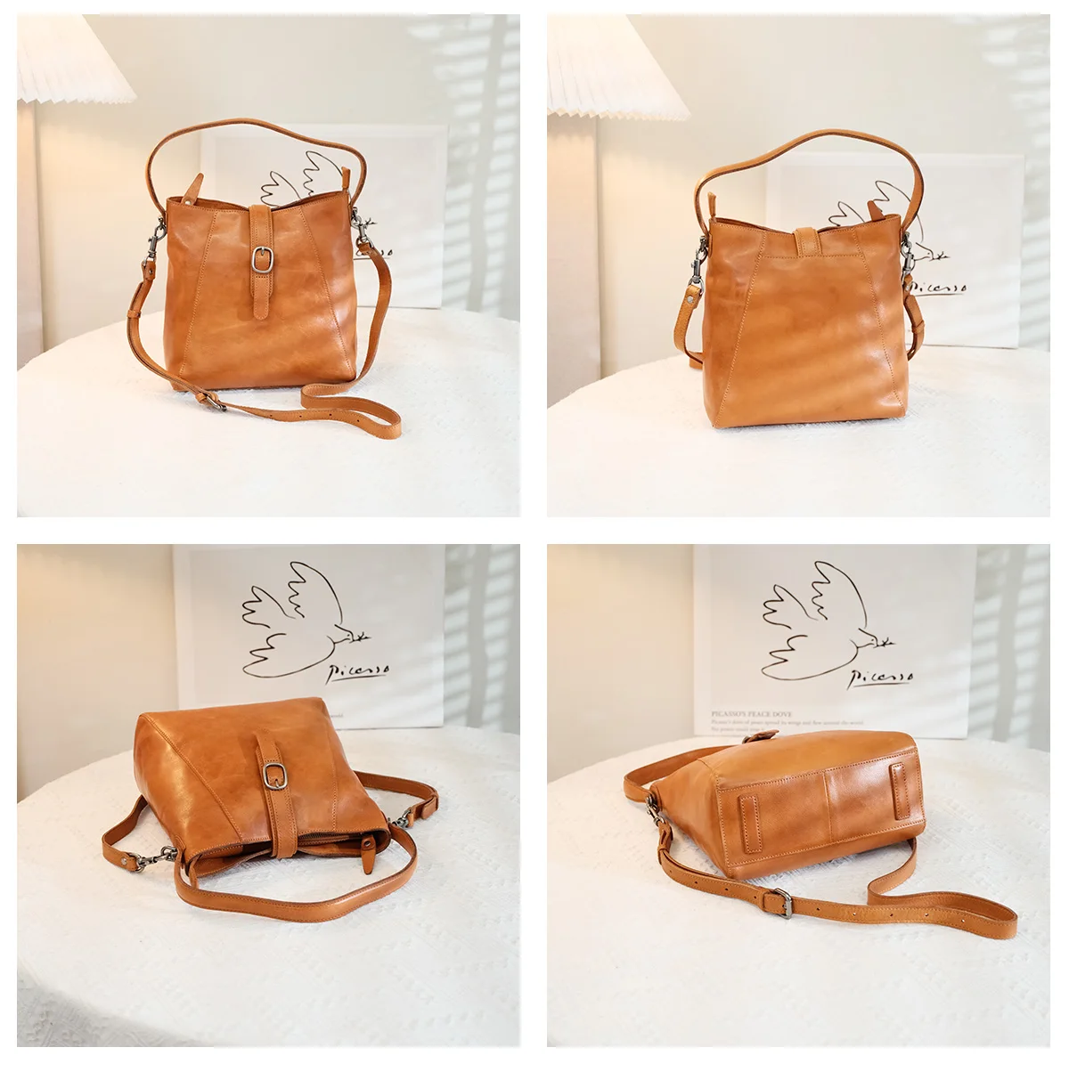 Lässiger Vintage-Organizer, handgefertigte Handtasche aus pflanzlich gegerbtem Rindsleder, tägliche Pendelarbeit, Schulter-Crossbody-Tasche aus echtem Leder – Detail 12