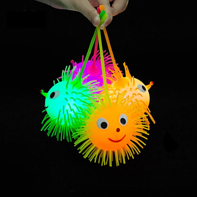 

Color Random Cartoon LED Light Up Glowing Hair Flash Ball Baby Elasticity Fun Toys Gifts Children Squeeze Anti Stress Toys