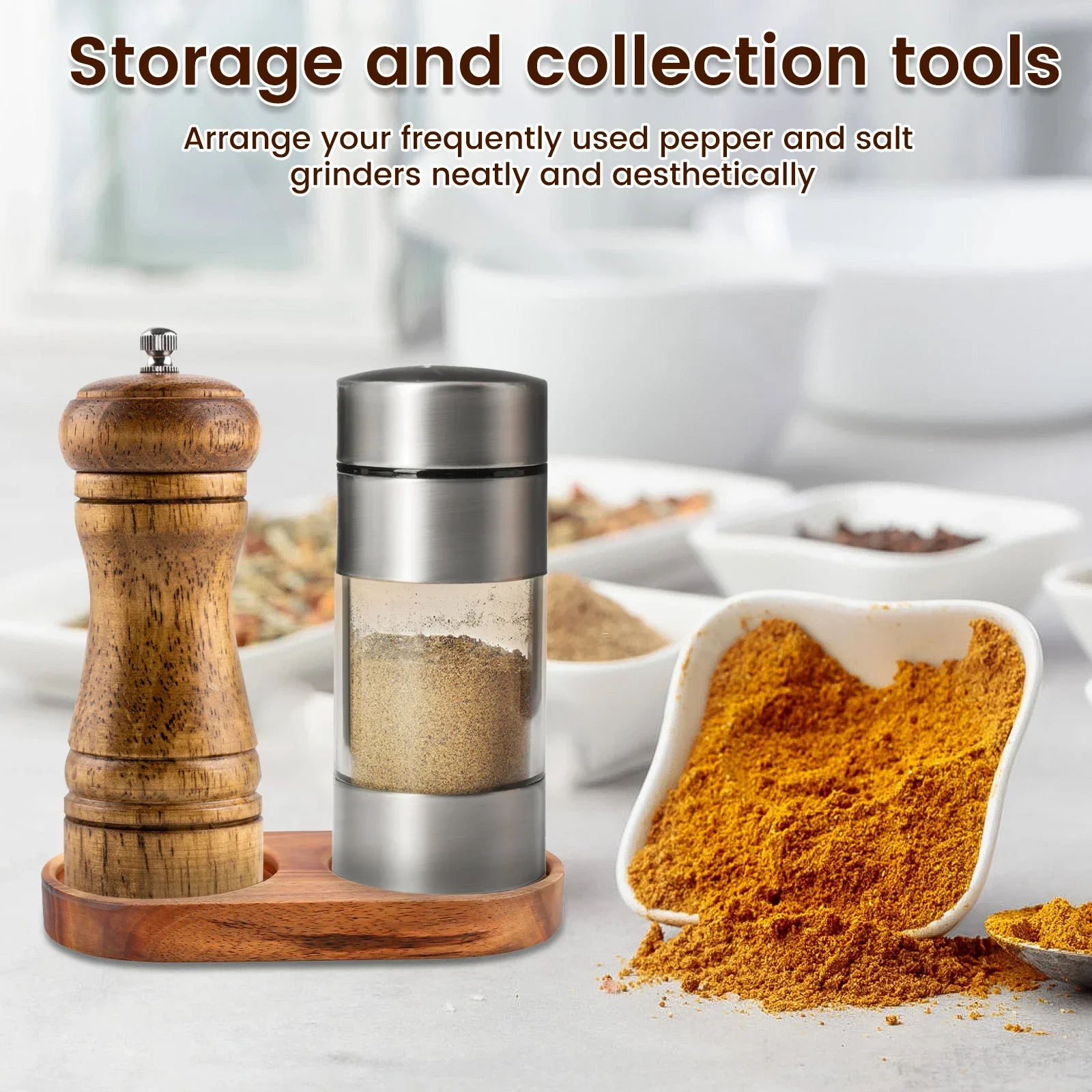 Kitchen Storage Holder Salt and Pepper Mill Tray Multipurpose Wood Tray bracket Pepper Mill Holder Salt Grinder Base Accessories