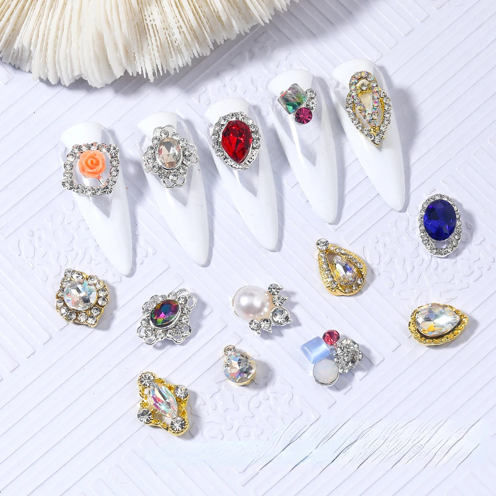 

10pc Vintage Mirror Glitter Nail Charms Luxury Gemstone Rhinestone Nail Parts Japanese Style DIY Nail Art Decoration Accessories