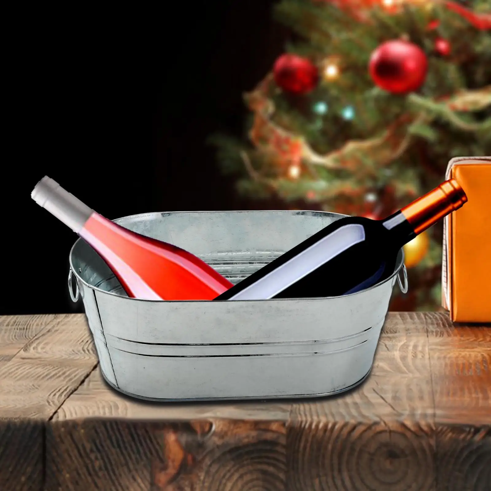Galvanized Oval Beverage Tub Ice Bucket Portable with Handle Tin Wine Bucket Ice Tub for Cocktails Champagne Wine Restaurant