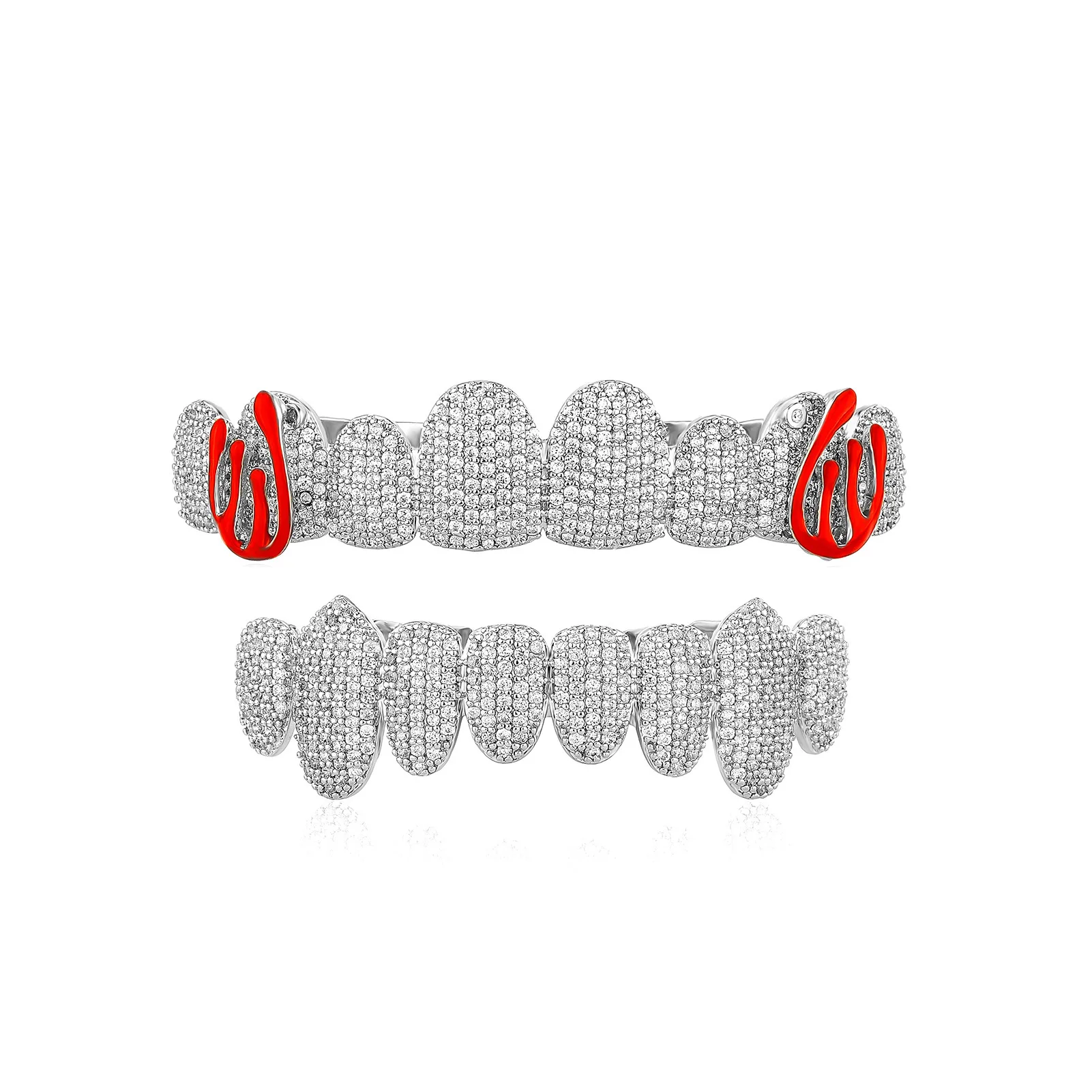 

New Fashion Paved Zircon Brass Gold Teeth Grillz Set Men Bling Iced Out CZ Top Bottom Grills Dental Teeth Hip Hop Party Jewelry