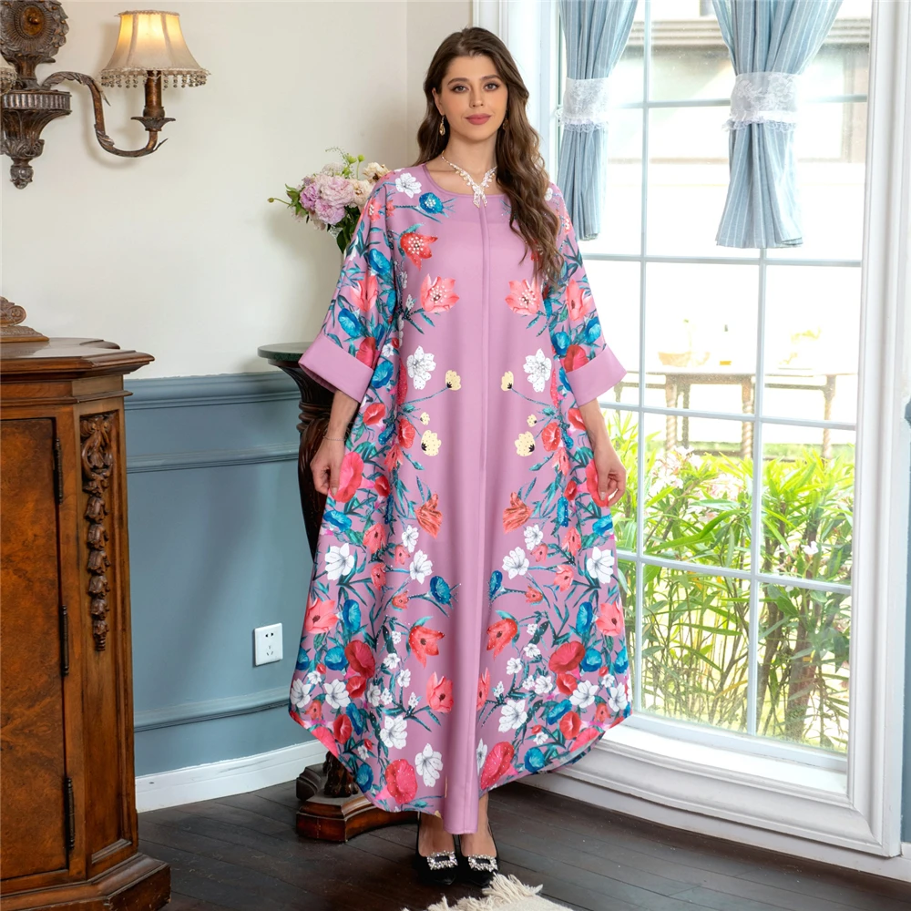 

Eid Mubarak Abayas Fashion Muslim Women Floral Printed Maxi Dress Turkey Arab Robe Islamic Ramadan Kaftan Party Jalabiya Caftan