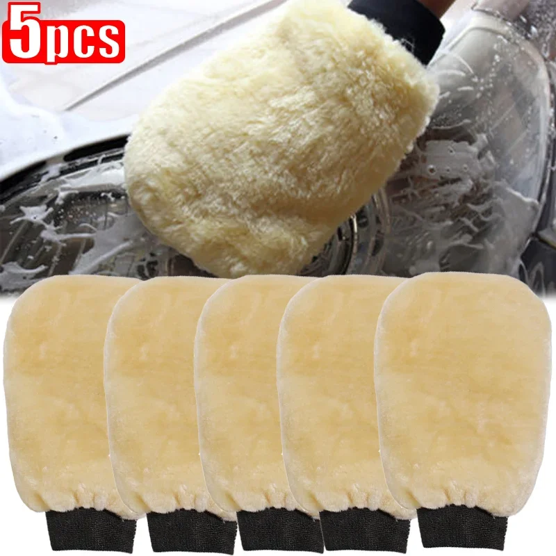 Car Cleaning Gloves 1/5pcs Soft Thickened Imitation Wool Plush Wiping Car Washing Mitt Double-faced Glove Supplies