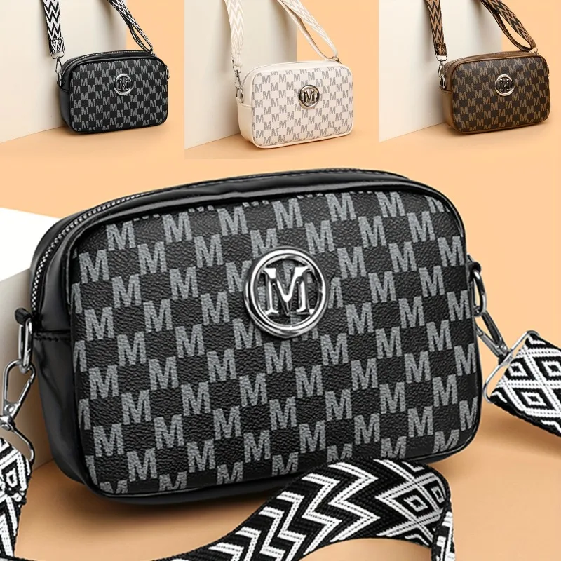 Elegant Women Shoulder Bag, Stylish Pu Leather Messenger Bag Design with 'M' Logo Badge,Phone Coin Purse, Perfect for Daily Use