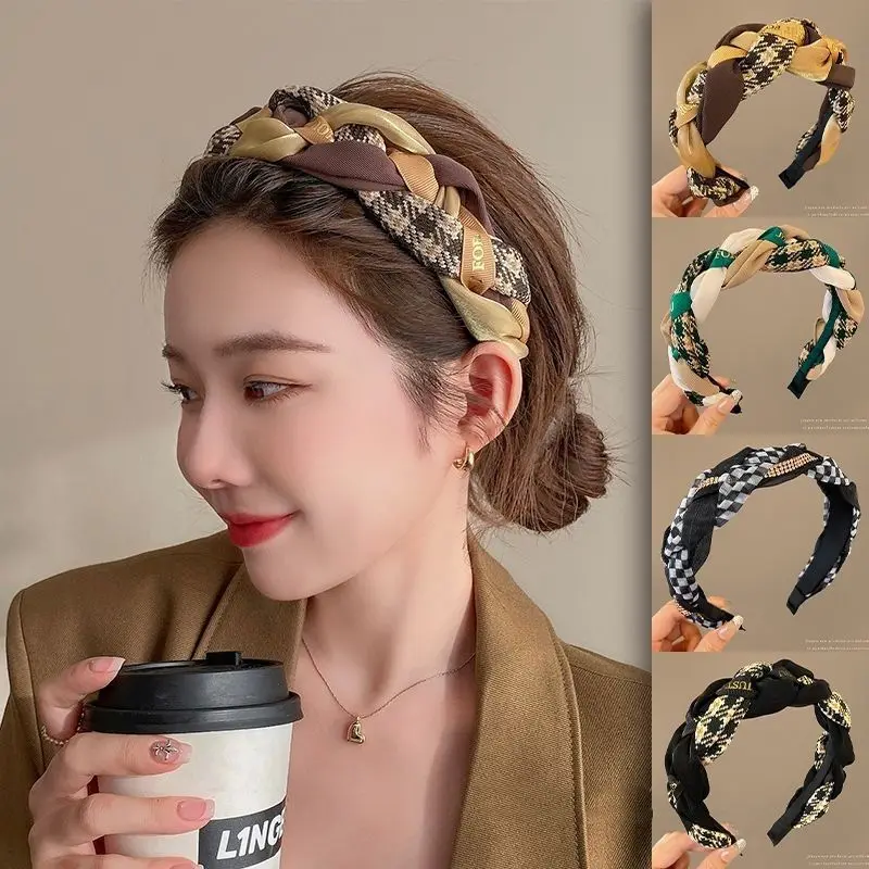 Retro Twist Plaid Stirnband für Frauen Koreanischen Stil Elegante Mode Mädchen Waschen Gesicht Haarband