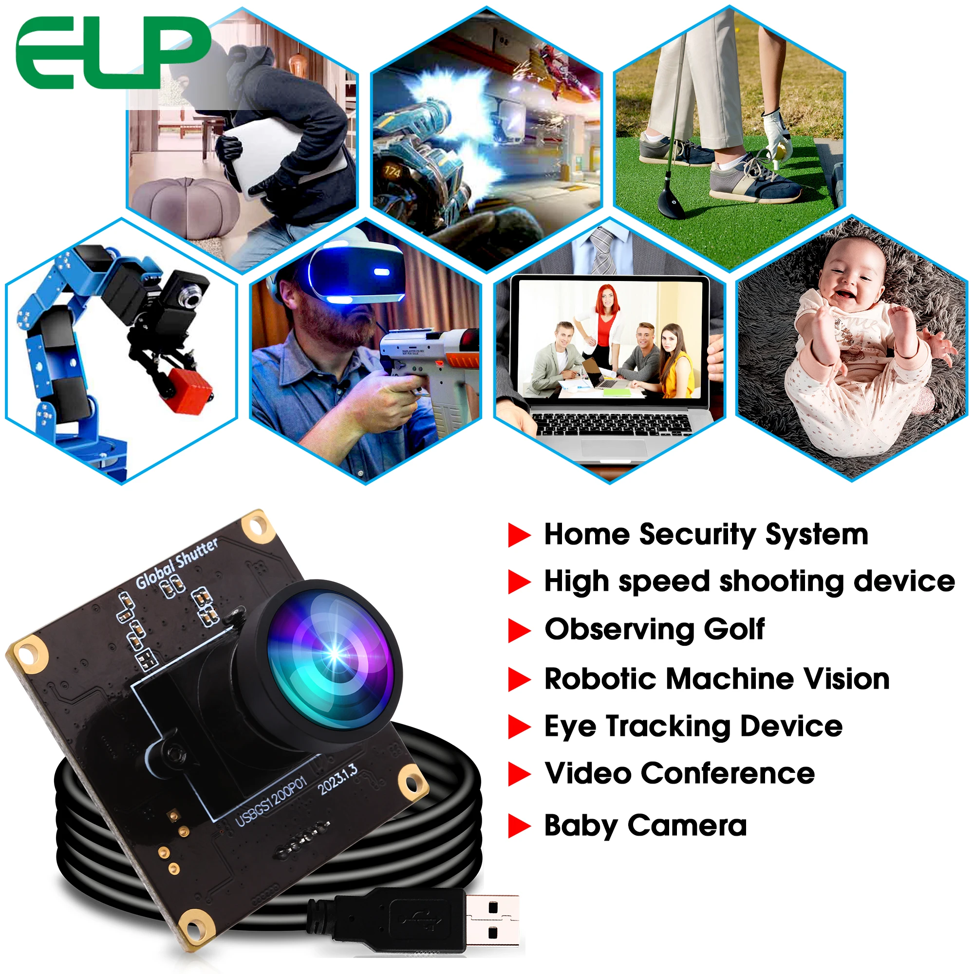 ELP 고속 글로벌 셔터 USB 카메라 모듈, 왜곡 렌즈 없음, AR0234 웹 PC 카메라 보드, 노트북용 광각, 90fps, 1200P