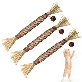 100% Natural Cat Mint Teasing Stick Excited Rods Silvervine Chew Toys for Kittens Oral Teeth Cleaning Treating Calm Cat Anxiety