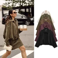 Fashionable Batwing Sleeve Jacket Women's Outerwear Spring 2025 Zipper Fleece Surface Texture Polyester Fiber Full Sleeve