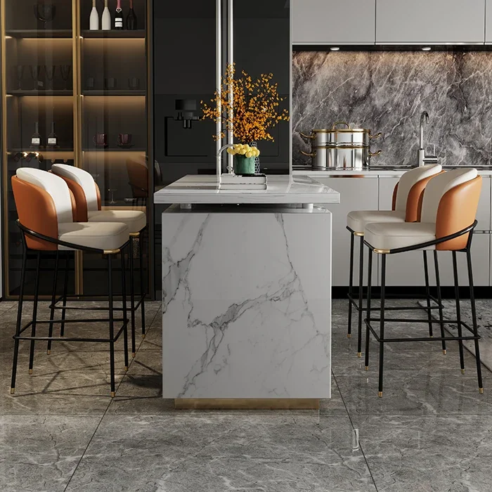 Hot Wholesale Orange Cushion Metal Bar Stool – Modern Luxury 3