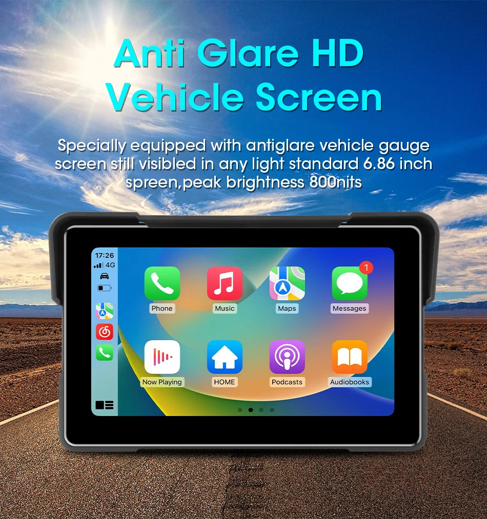 Srnubi 7 Zoll IPS Motorrad-DVR, kabelloses CarPlay, Android Auto Navigation, IPX7 wasserdichter Bildschirm, tragbarer Moto-Monitor – Detail 11