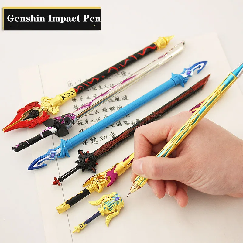 

Game Genshin Impact Cosplay Weapons Sword Model Pen Metal Black Ink Pens Anime Cosplay Prop Kid Student Gift Stationery