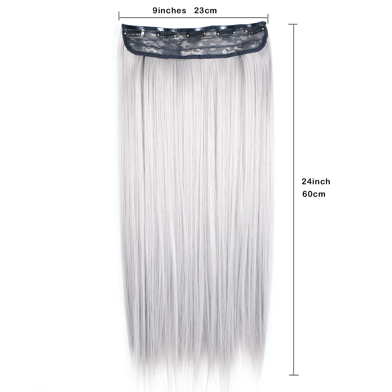 Extension per capelli sintetici con clip di colore grigio, con 5 clip, capelli lunghi e lisci, per donne e ragazze_voghion.com