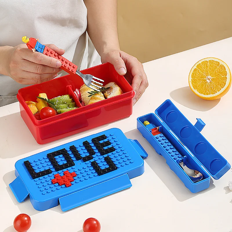 

Creative Building Blocks Silicone Stainless Steel Dinnerware Portable Travel Kids Adult Cutlery Fork Spoon Picnic Set for Child
