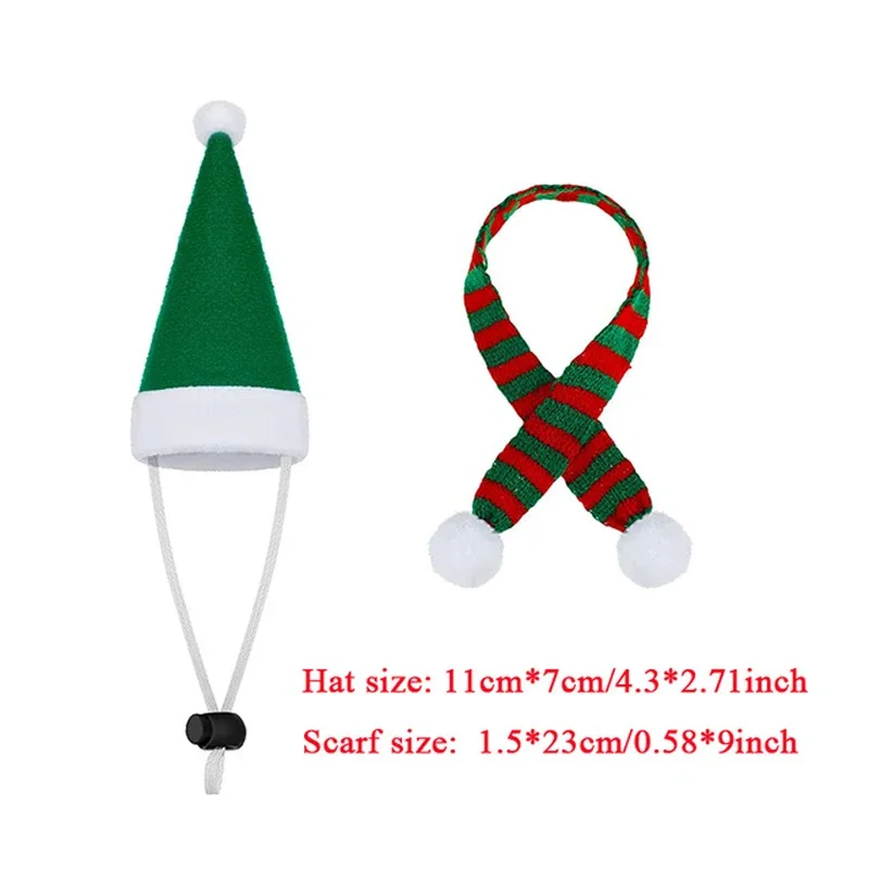 Pet Headgear Small Animal Clothes Christmas Pet Chicken Hat Scarf Set Mini Red Green Santa Hat Scarf Xmas Small Animal for Hen Duck Hamster GuineaPig Parrot