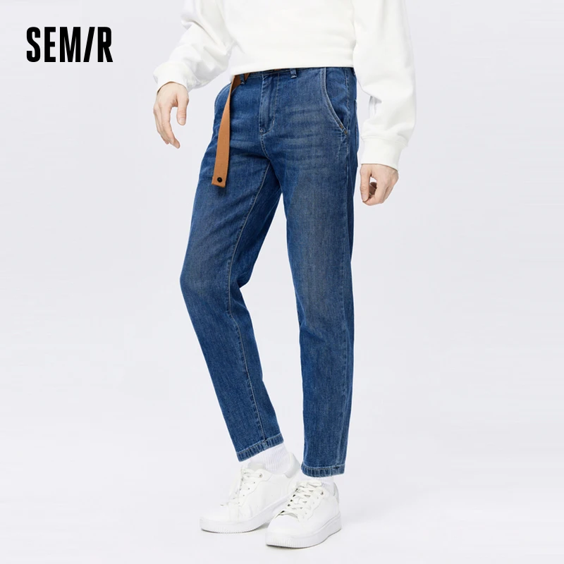 Semir Men Jeans Autumn Fashion Retro All-Match Pants Belt Design Daily Fit Small Feet Denim Trousers for Men
