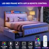 Queen Bed Frame w LED Lights, Platform Upholstered Bed w 4 Storage Drawers and Charging Station, Crystal Button-Tufted Headboard 6