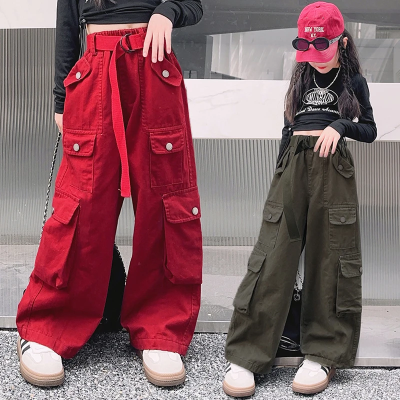 Spring Autumn Teenager Girls Pants Street Dance Children Trousers Fashion Korean Version Kids Cargo Pants 4-14 Yrs Teens Clothes